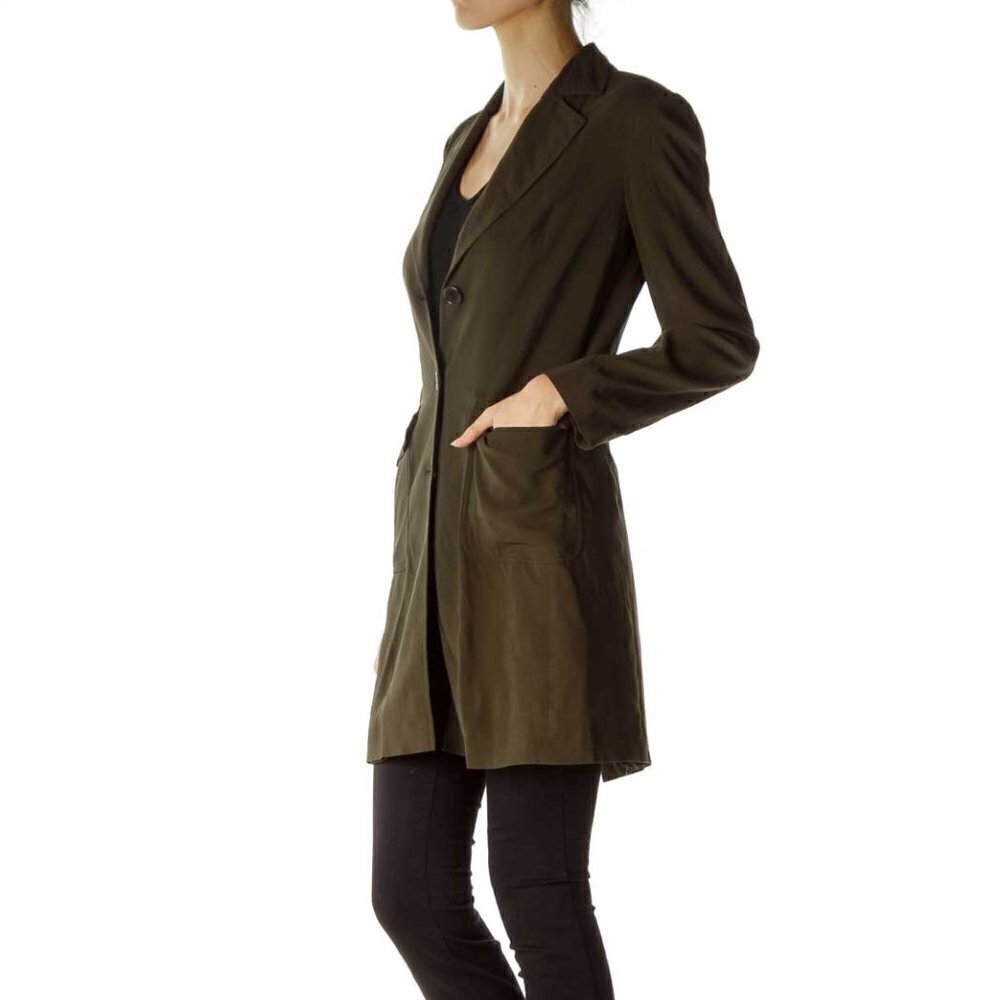 Adrienne Vittadini Brown Long Buttoned Jacket w/ Pockets - Picture 3 of 3